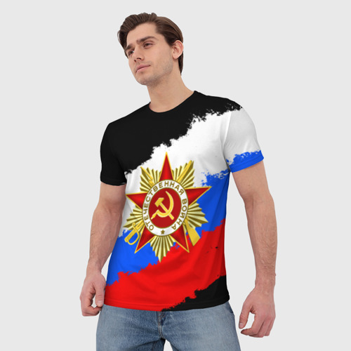 Мужская футболка 3D 9 Мая день победы флаг России краской, цвет 3D печать - фото 3