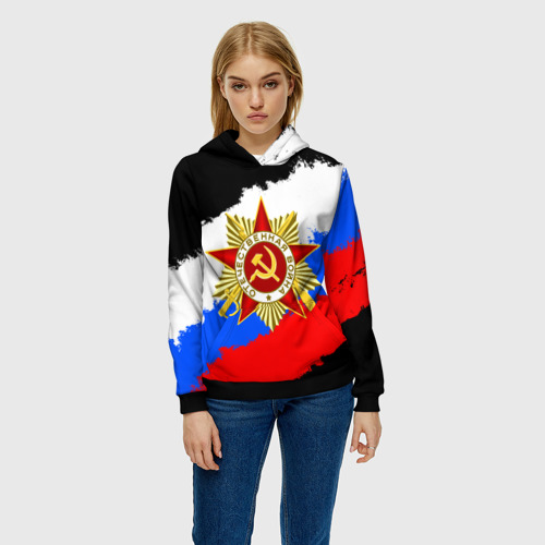 Женская толстовка 3D с принтом 9 Мая день победы флаг России краской, фото на моделе #1