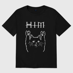 Женская футболка хлопок Oversize HIM рок кот