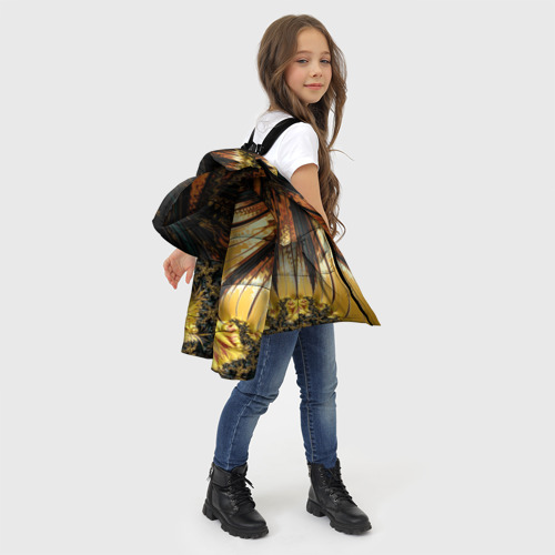 Зимняя куртка для девочек 3D Черный с золотым фрактал Абстракция, цвет светло-серый - фото 6
