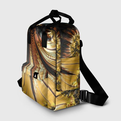 Женский рюкзак 3D с принтом Черный с золотым фрактал | Абстракция, фото на моделе #1