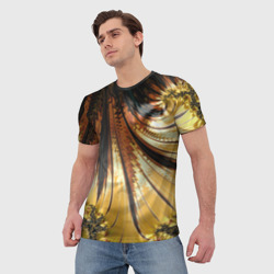 Мужская футболка 3D Черный с золотым фрактал Абстракция - фото 2