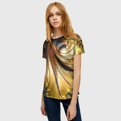 Женская футболка 3D Черный с золотым фрактал | Абстракция - фото 2