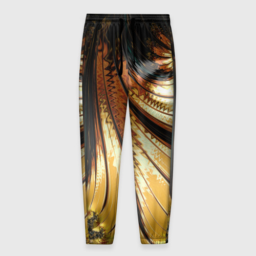 Мужские брюки 3D с принтом Черный с золотым фрактал | Абстракция, вид спереди #2