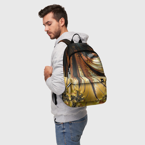 Рюкзак 3D с принтом Черный с золотым фрактал | Абстракция, фото на моделе #1