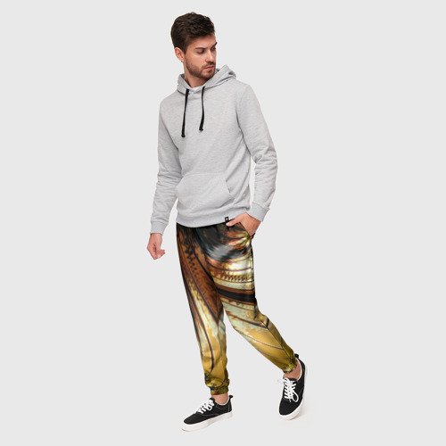 Мужские брюки 3D с принтом Черный с золотым фрактал | Абстракция, фото на моделе #1