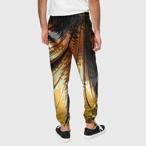 Мужские брюки 3D с принтом Черный с золотым фрактал | Абстракция, вид сзади #2