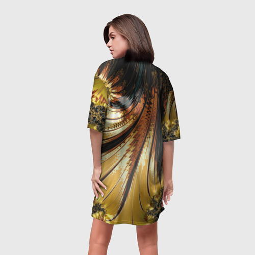 Платье-футболка 3D Черный с золотым фрактал Абстракция, цвет 3D печать - фото 4
