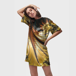 Платье-футболка 3D Черный с золотым фрактал Абстракция - фото 2