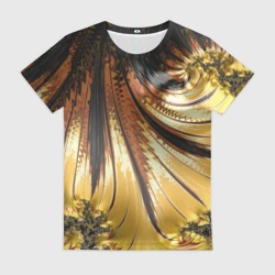 Женская футболка 3D Черный с золотым фрактал Абстракция