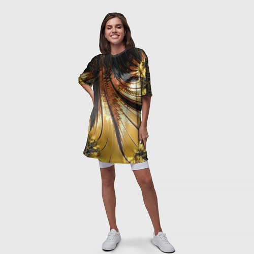 Платье-футболка 3D Черный с золотым фрактал Абстракция, цвет 3D печать - фото 5