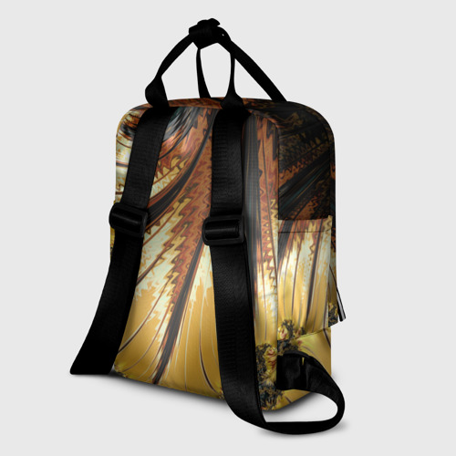 Женский рюкзак 3D с принтом Черный с золотым фрактал | Абстракция, вид сзади #1