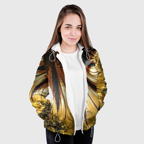 Женская куртка 3D Черный с золотым фрактал Абстракция, цвет белый - фото 4