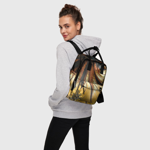 Женский рюкзак 3D с принтом Черный с золотым фрактал | Абстракция, вид сбоку #3