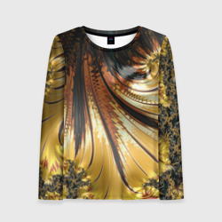 Женский лонгслив 3D Черный с золотым фрактал Абстракция