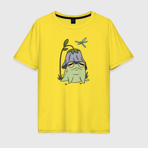 Мужская футболка хлопок Oversize Лягушка под цветком, цвет желтый