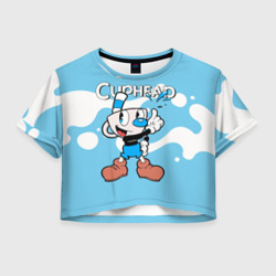 Женская футболка Crop-top 3D Cuphead синяя чашечка