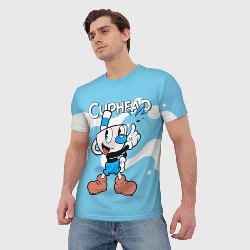 Мужская футболка 3D Cuphead синяя чашечка, цвет 3D печать - фото 3