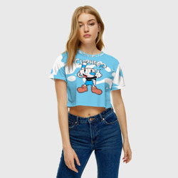 Женская футболка Crop-top 3D Cuphead синяя чашечка - фото 2