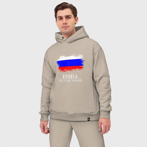Мужской костюм oversize хлопок с принтом Россия моя страна, фото на моделе #1
