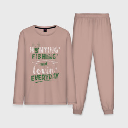 Мужская пижама с лонгсливом хлопок Охота, рыбалка и любовь каждый день