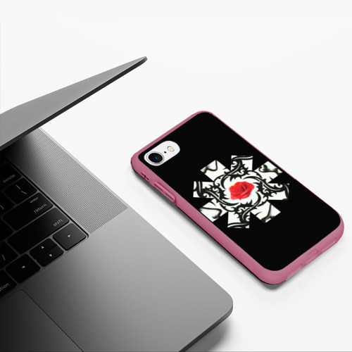 Чехол для iPhone 7/8 матовый RHCP Logo Red Rose, цвет малиновый - фото 5