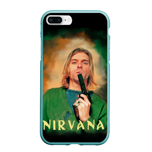 Чехол для iPhone 7Plus/8 Plus матовый Nirvana - Kurt Cobain with a gun, цвет мятный