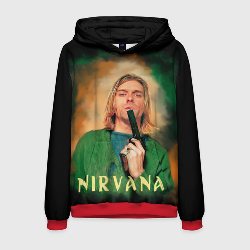 Мужская толстовка 3D с принтом Nirvana - Kurt Cobain with a gun, вид спереди #2