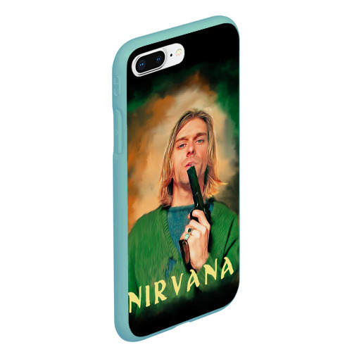 Чехол для iPhone 7Plus/8 Plus матовый Nirvana - Kurt Cobain with a gun, цвет мятный - фото 3