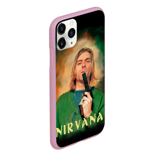 Чехол для iPhone 11 Pro Max матовый Nirvana - Kurt Cobain with a gun, цвет розовый - фото 3