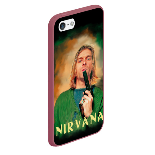 Чехол для iPhone 5/5S матовый Nirvana - Kurt Cobain with a gun, цвет малиновый - фото 3