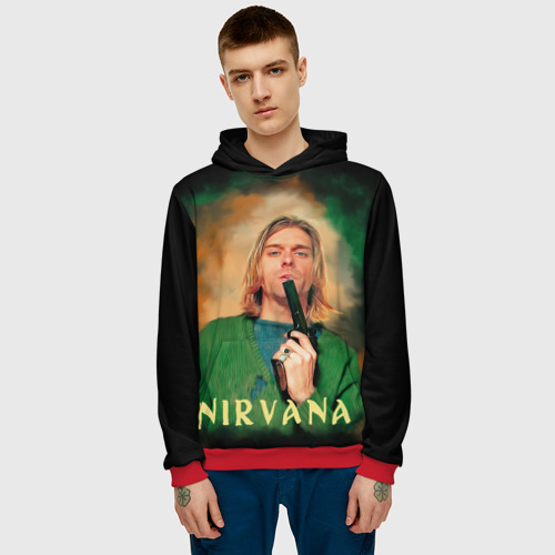 Мужская толстовка 3D с принтом Nirvana - Kurt Cobain with a gun, фото на моделе #1