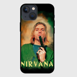 Чехол для iPhone 13 mini Nirvana - Kurt Cobain with a gun