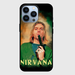 Чехол для iPhone 13 Pro Nirvana - Kurt Cobain with a gun