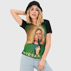 Женская футболка 3D Slim Nirvana - Kurt Cobain with a gun - фото 2