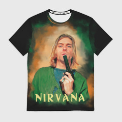 Мужская футболка 3D Nirvana - Kurt Cobain with a gun
