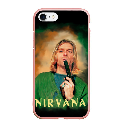 Чехол для iPhone 7/8 матовый Nirvana - Kurt Cobain with a gun, цвет светло-розовый