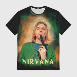 Мужская футболка 3D Nirvana - Kurt Cobain with a gun