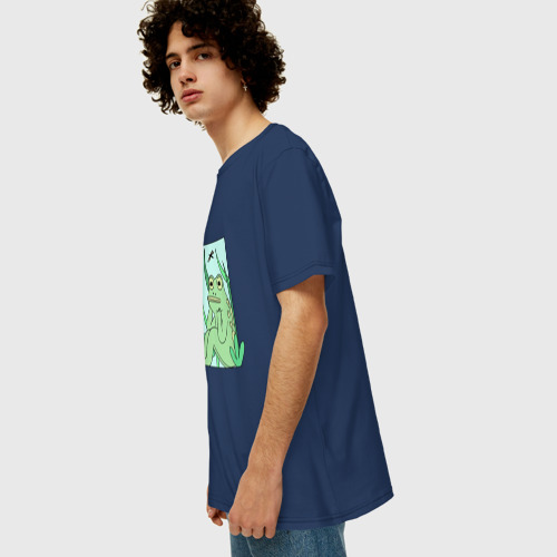 Мужская футболка хлопок Oversize Лягушка в мечтах, цвет темно-синий - фото 5