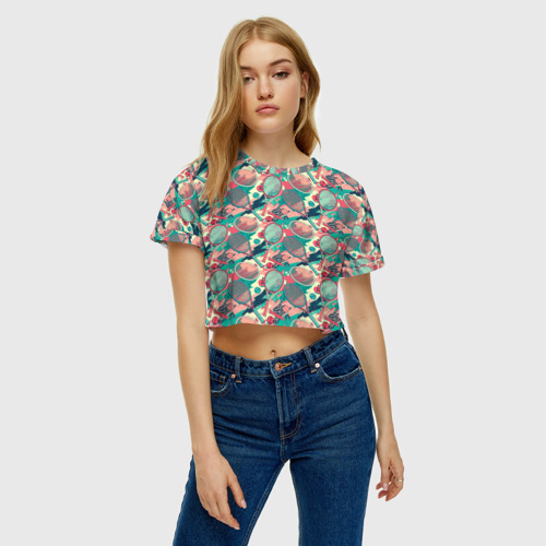 Женская футболка Crop-top 3D Ракетки для тенниса, цвет 3D печать - фото 4