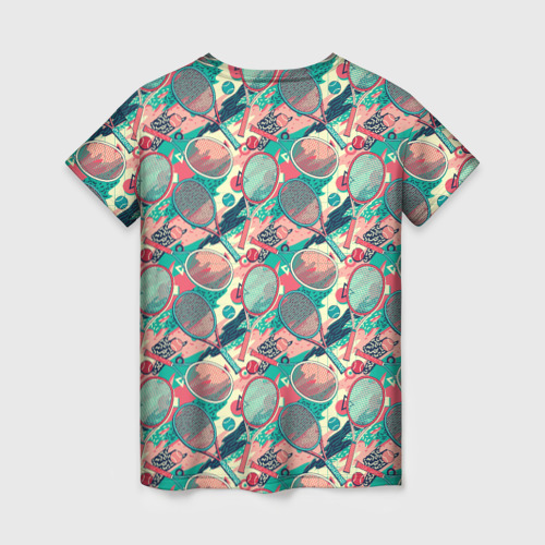 Женская футболка 3D с принтом Ракетки для тенниса, вид сзади #1
