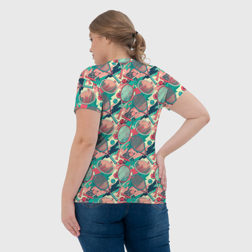 Женская футболка 3D с принтом Ракетки для тенниса, вид сзади #2