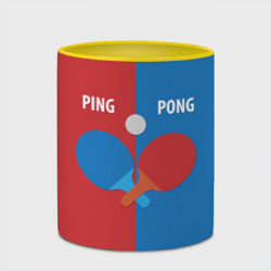 Кружка с принтом Ping pong теннис для любого человека, вид спереди №4. Цвет основы: белый + желтый