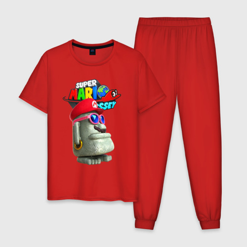 Мужская пижама хлопок с принтом Super Mario odyssey - video game, вид спереди #2