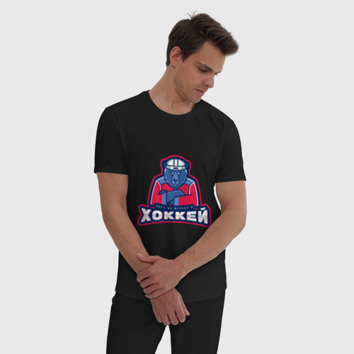 Мужская пижама хлопок Россия - Хоккей, цвет черный - фото 3