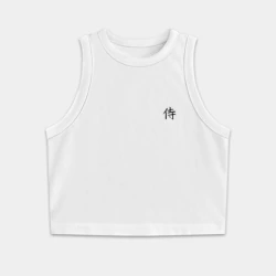 Женская укороченная майка-топ хлопок Иероглиф самурай