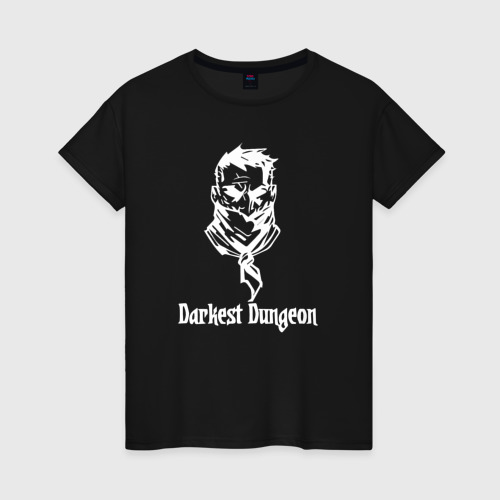 Женская футболка из хлопка с принтом Darkest dungeon темнейшее подземелье фраза,, вид спереди №1