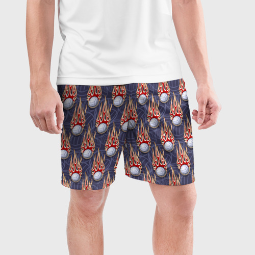Мужские шорты спортивные Волейбольные мячи в огне, цвет 3D печать - фото 3