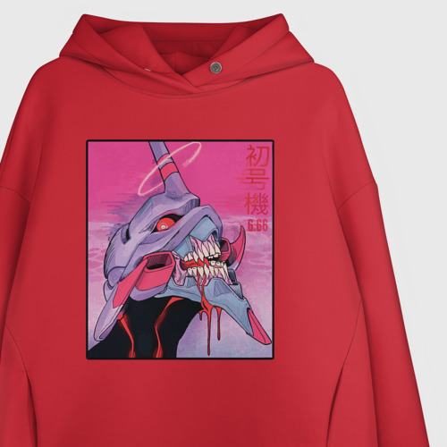 Женское худи Oversize хлопок Ева 02 Neon Evangelion, цвет красный - фото 3