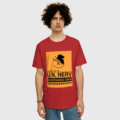 Мужская футболка хлопок Oversize с принтом Neon Genesis Evangelion НЕРВ, фото на моделе #1